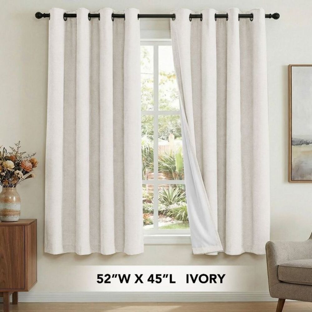 Premium 100% Blackout Thermal Insulated Grommet Curtains - Ivory 52x45